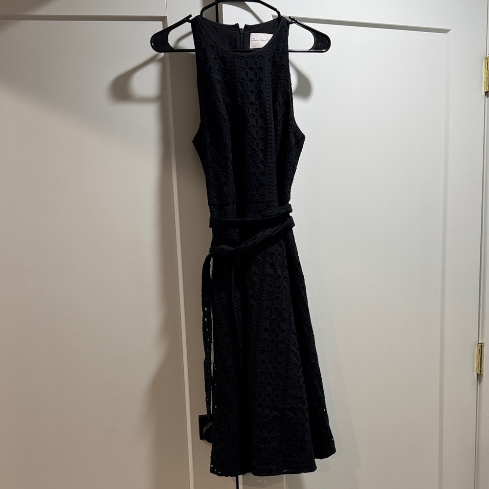 Charles Henry Black Midi Halter Eylet Dress